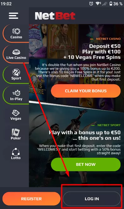 NetBet Log in Button